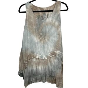 Unbranded Italian Silk Blend Sleeveless Langenlook Tie Dye Taupe/Blue Top Sz M